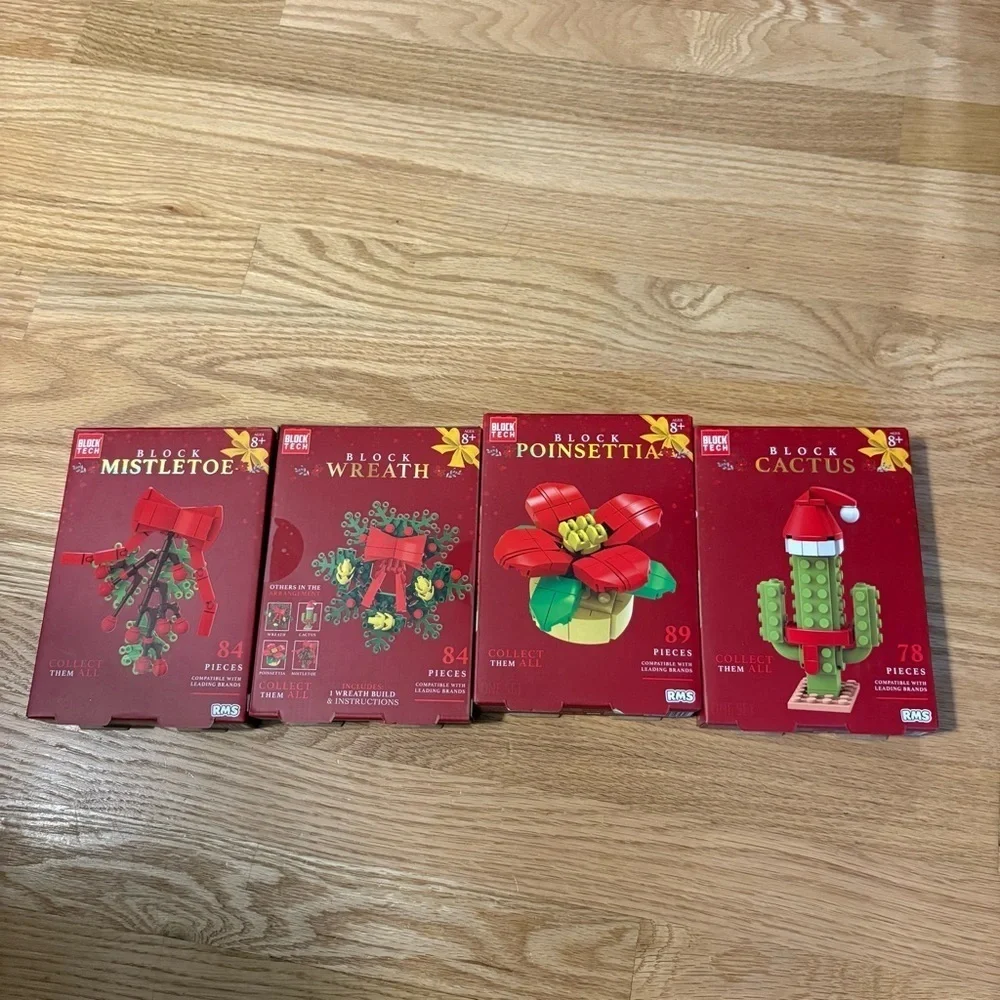 Christmas Holiday Building Block Set Bundle NEW Mistletoe Wreath Cactus